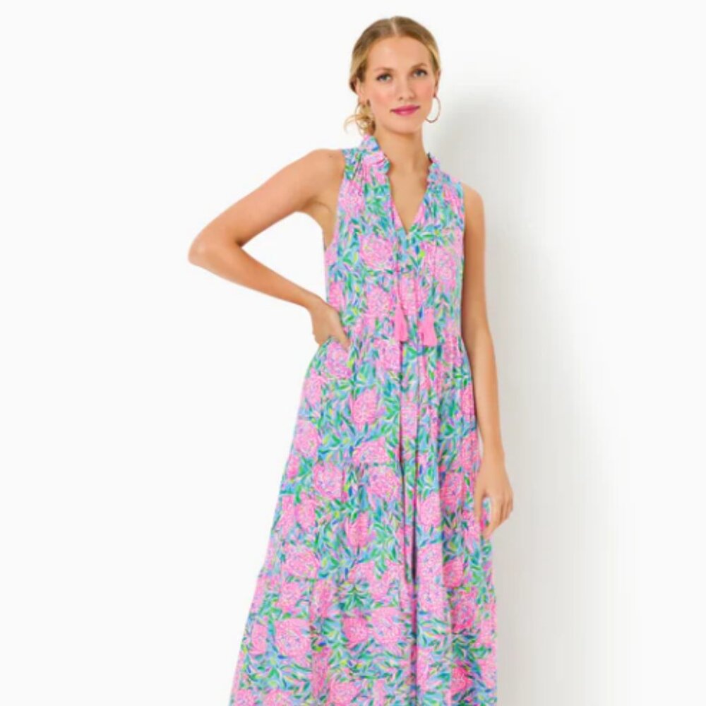 New with Tags Lilly Pulitzer Malone Maxi Dress in Frenchie Blue Turtley In Love